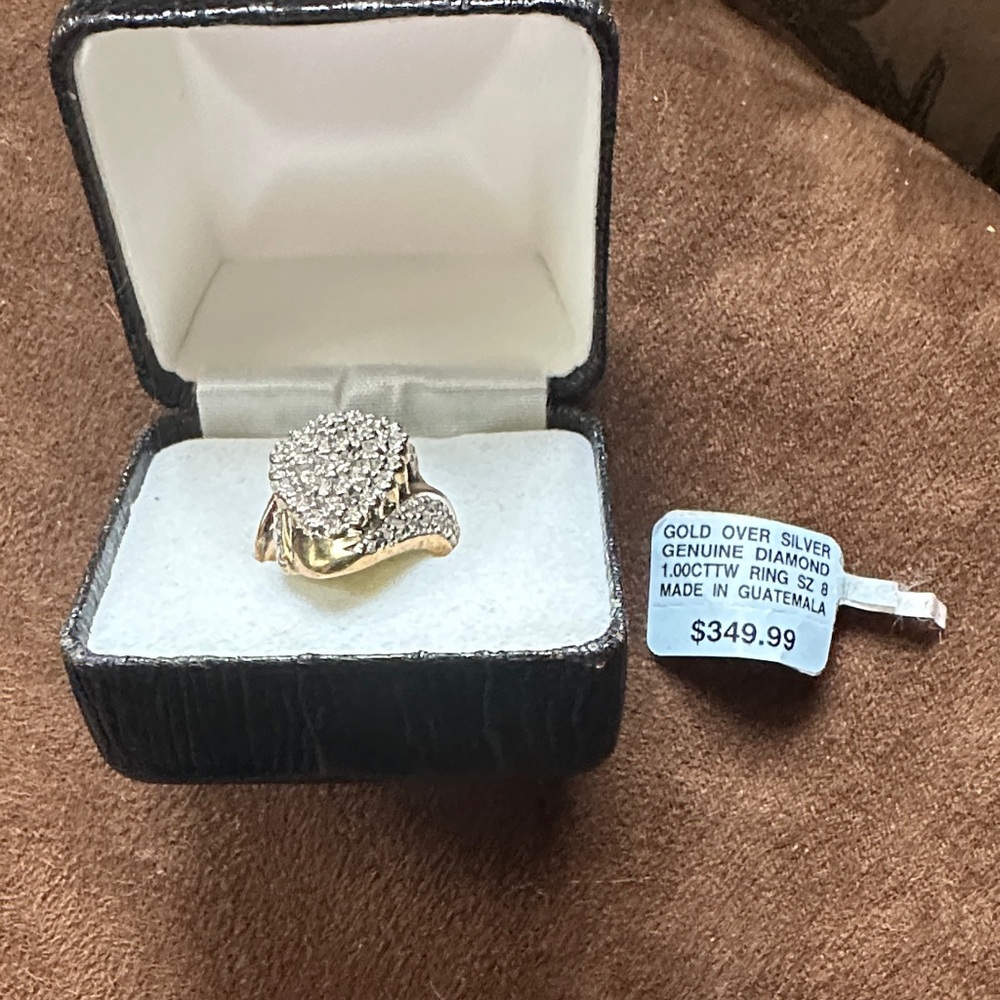 Vintage Gold Plated 925 Silver Diamond Ring